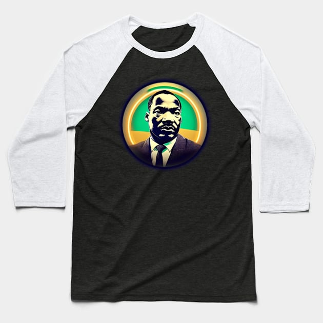 MLK Jr Colorful Portrait Baseball T-Shirt by aldo_nova